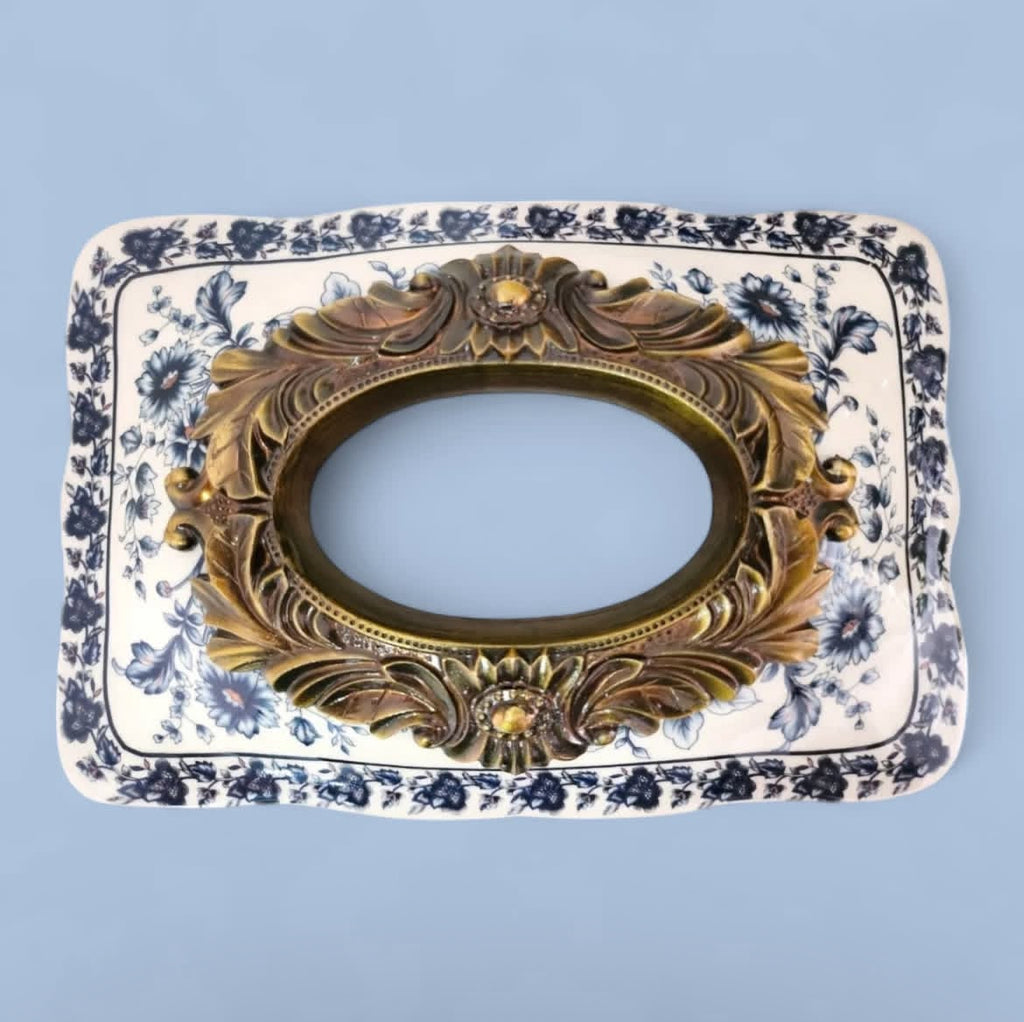 Elegant Bleu Blanc Tissue Holder