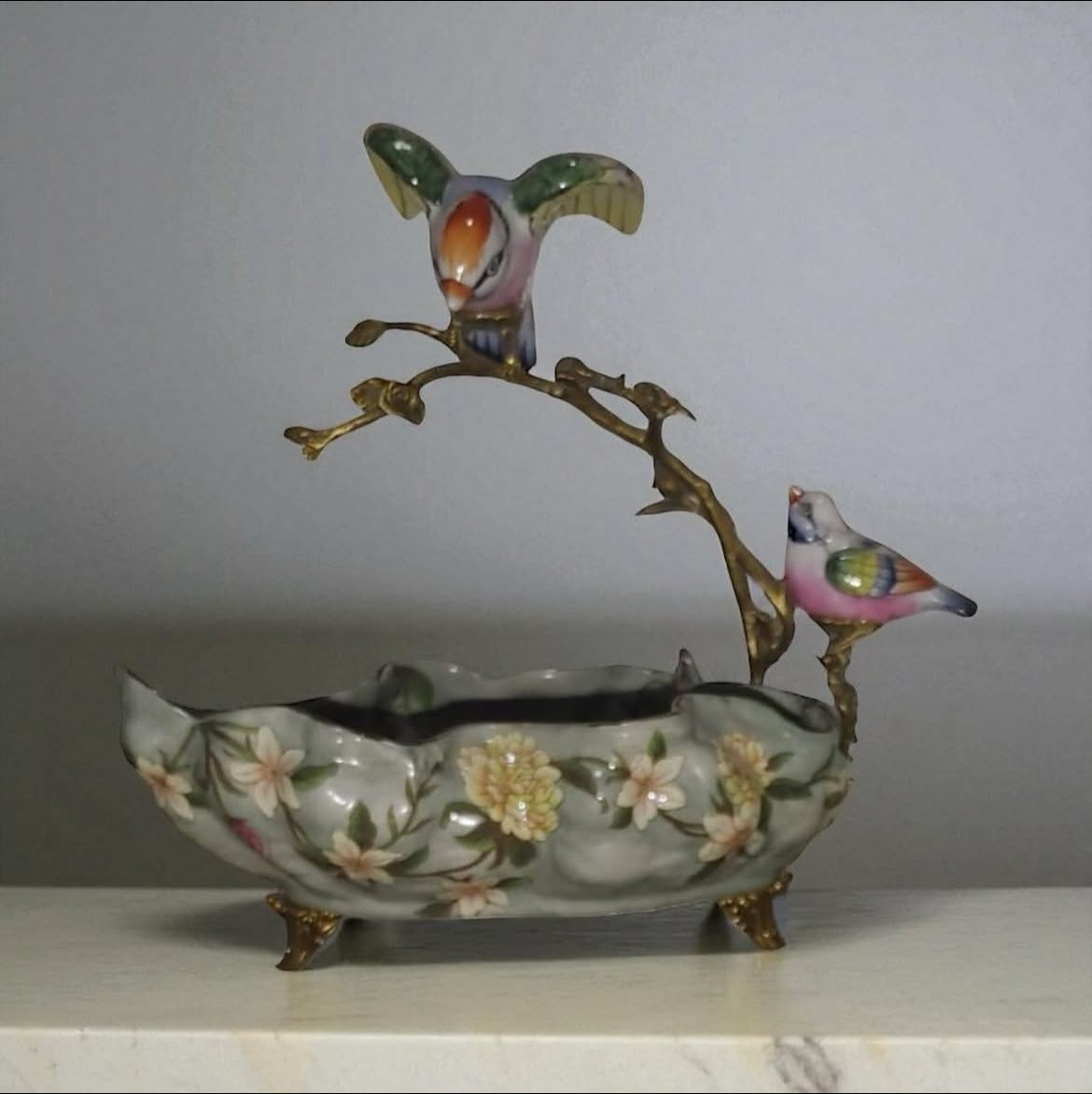 Sevres Chateau Porcelain Centerpiece with Bronze Tree Branch Design