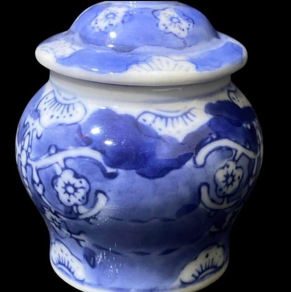 Set of 2 Lidded Cruets – Bleu Blanc Chinese Porcelain – Hand-Painted – Vintage