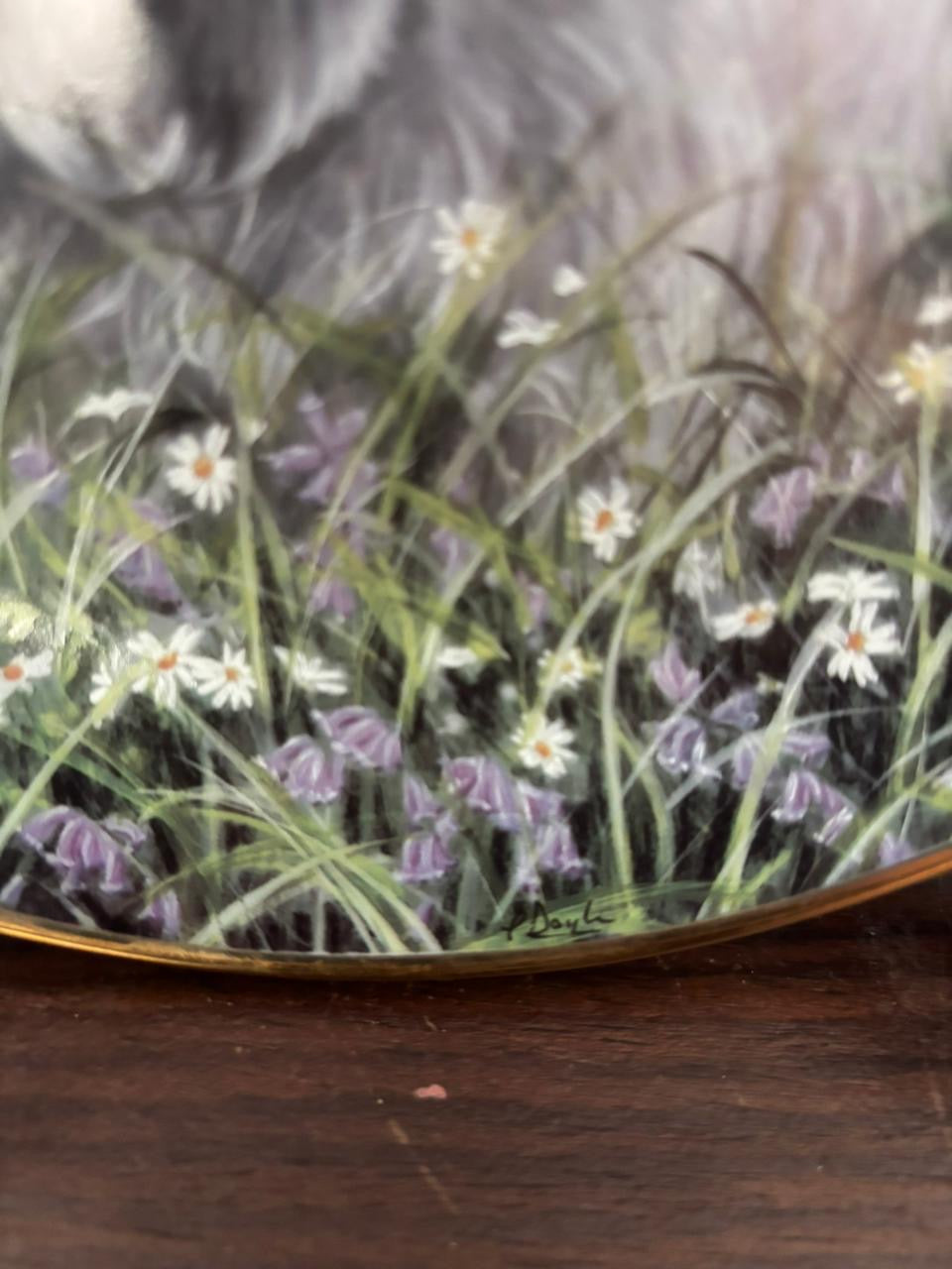 Signed English Porcelain Plate with Distinctive Miniature Artwork & Gilded Initial