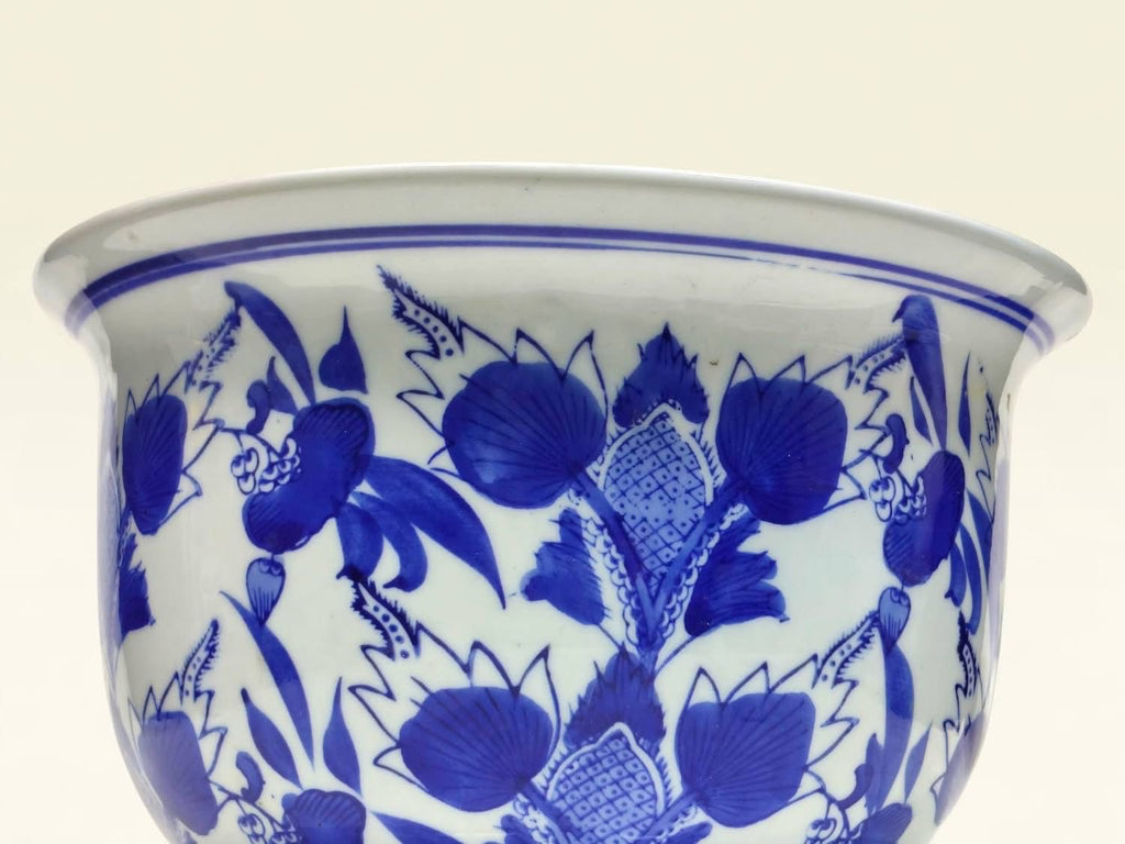 Bleu Blanc Porcelain Cachepots with Matching Saucers