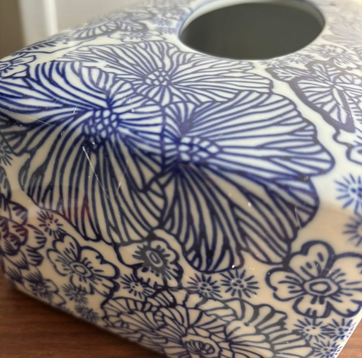 Bleu Blanc Hand-Painted Tissue Box