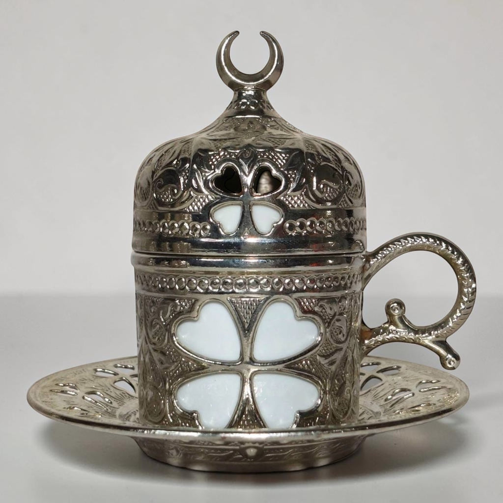 Turkish Metal Coffee Set with Tray – Islamic Design – 6 Cups