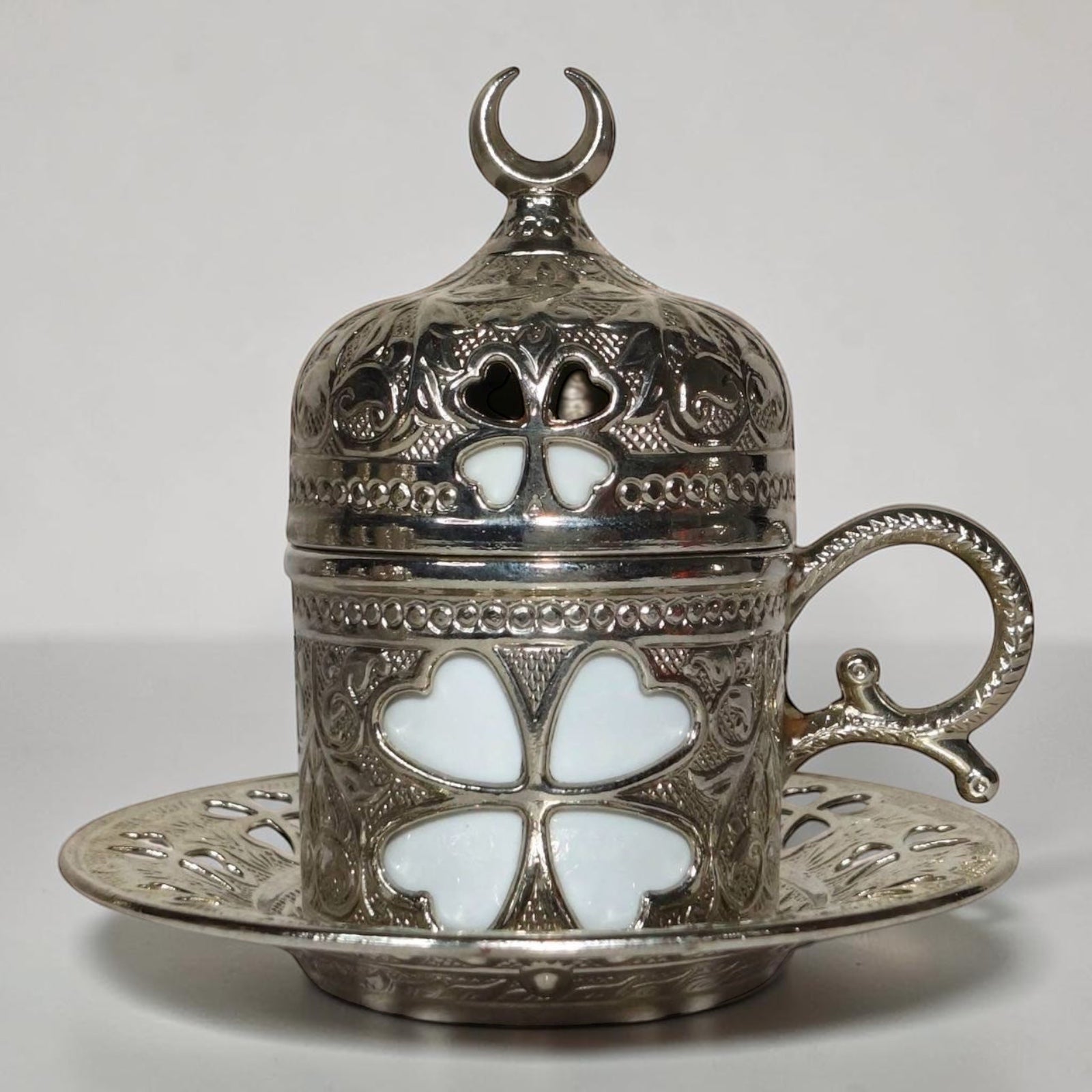 Turkish Metal Coffee Set with Tray – Islamic Design – 6 Cups