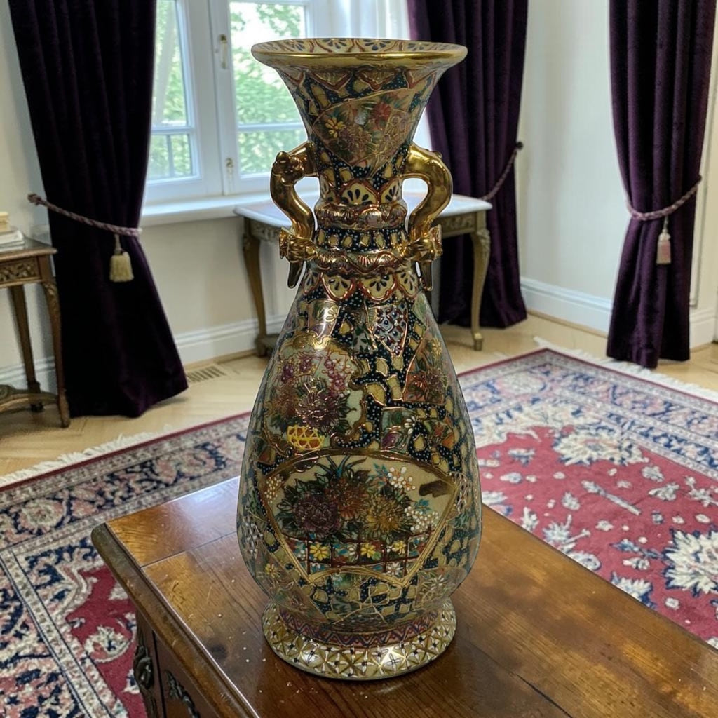Chinoiserie Satsuma Porcelain Vase – Raised Miniature Handcrafted Design
