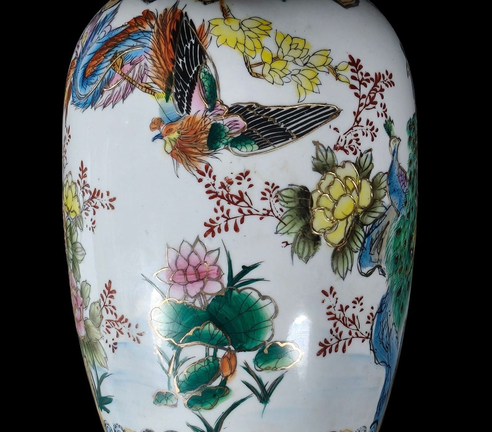 Chinoiserie Porcelain Vases with Peacock Design