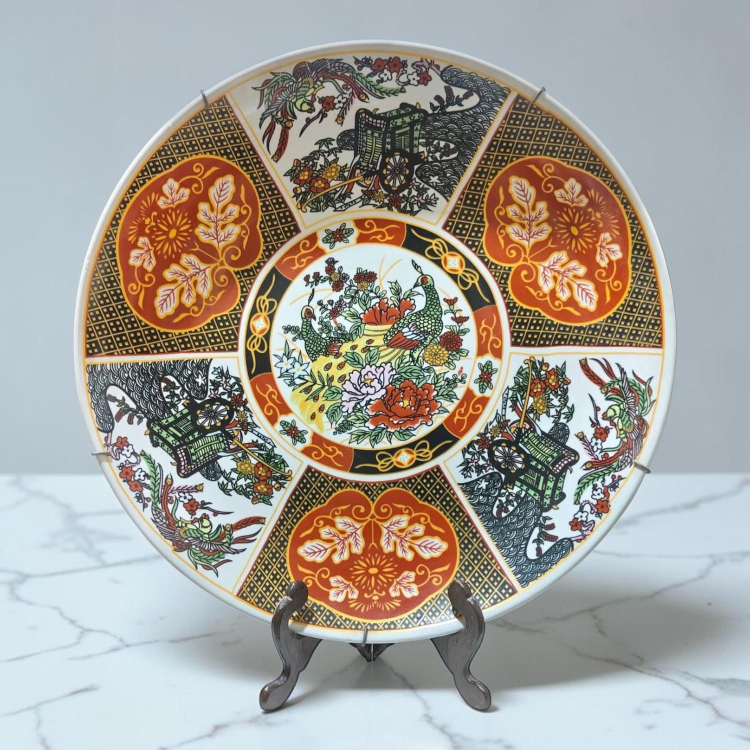 Large Chinoiserie Porcelain Platter – Huifeng Stamped – Gold & Miniature Design