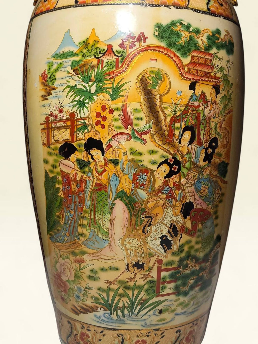 Large Chinoiserie Porcelain Vase – Raised Miniature Artwork – Hand Made with Gold Detailing