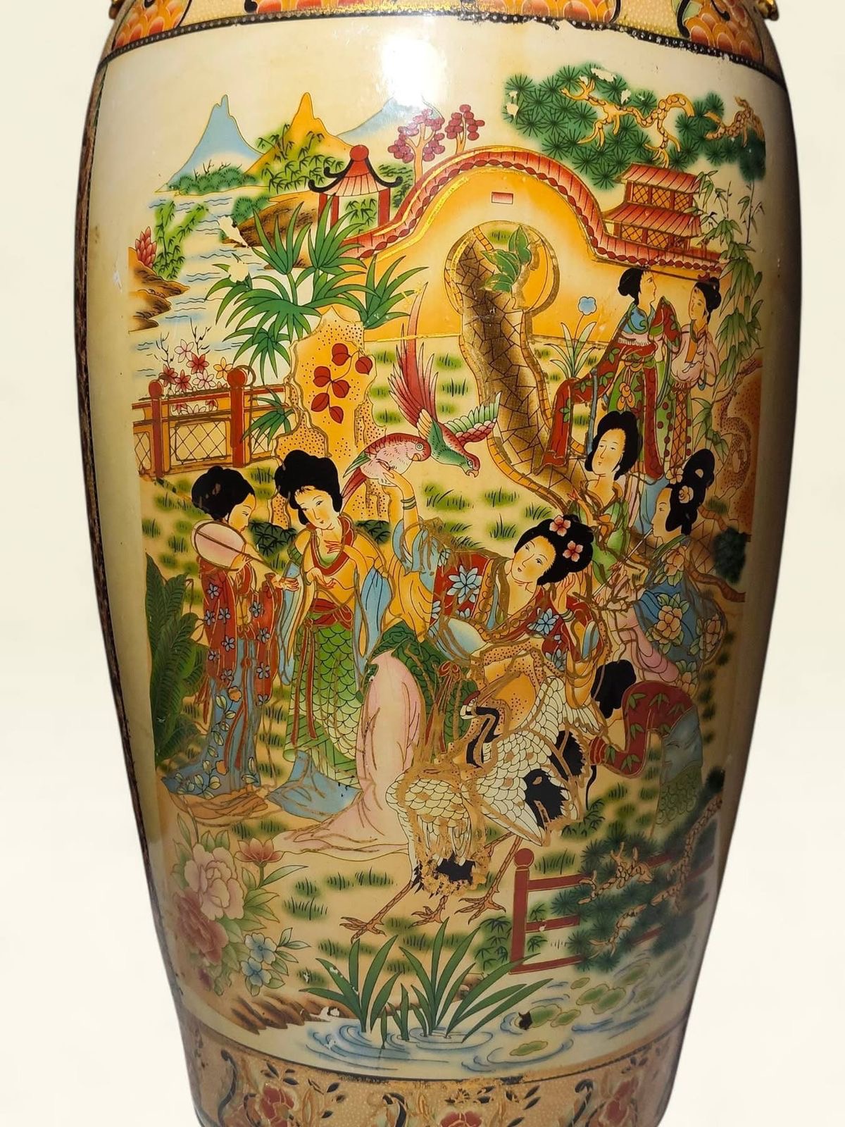 Large Chinoiserie Porcelain Vase – Raised Miniature Artwork – Hand Made with Gold Detailing