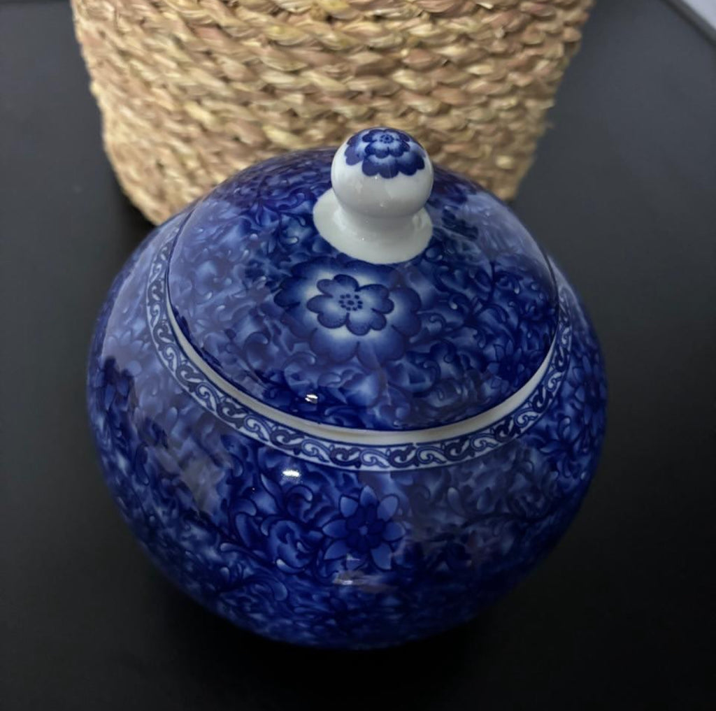 Bleu Blanc Potiche with Brass Twist-Lock Lid