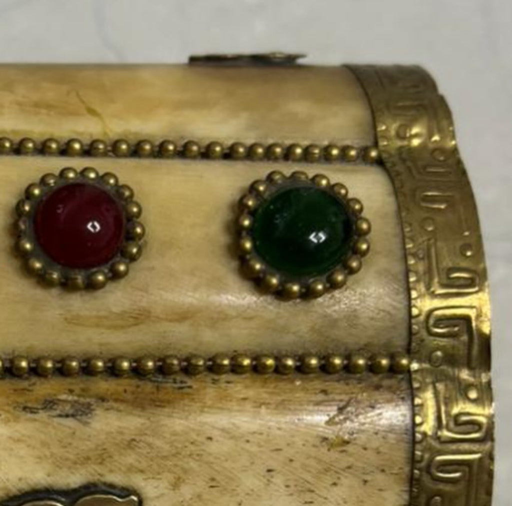 Camel Bone Trinket Box with Brass & Inlays