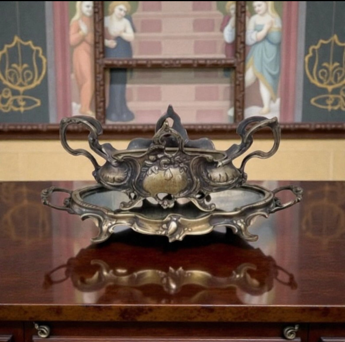 Antique Large Bronze Jardinière & Plateau Set