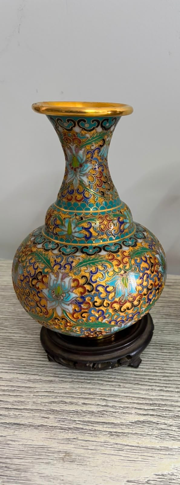 Cloisonné Vase with Wooden Base