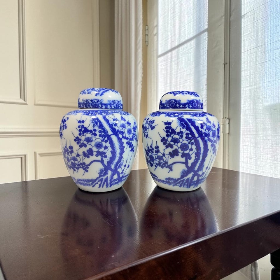 Bleu Blanc Chinoiserie Lidded Jar with Floral Design