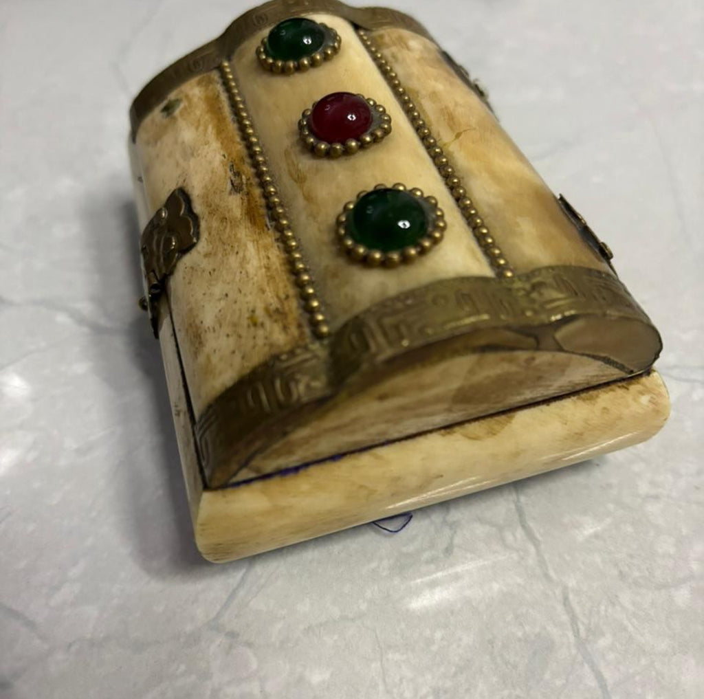 Camel Bone Trinket Box with Brass & Inlays