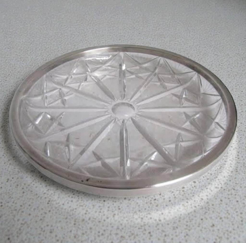 Vintage Crystal Bowl with Silver-Plated Rim – Hefra, Poland, 1970s