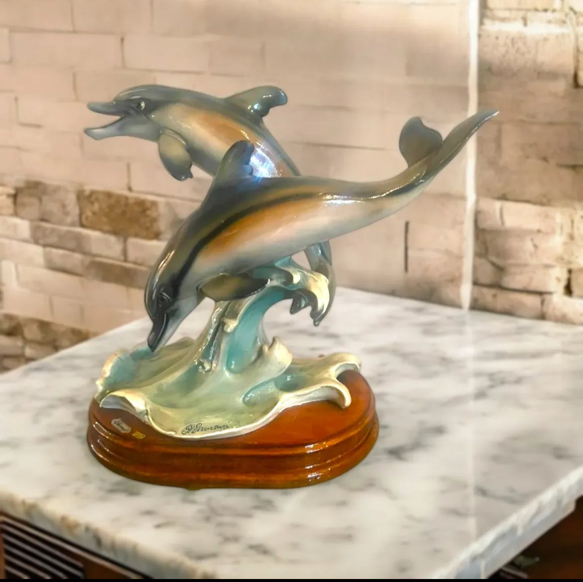 Dolphins Sculpture: Italian Capodimonte