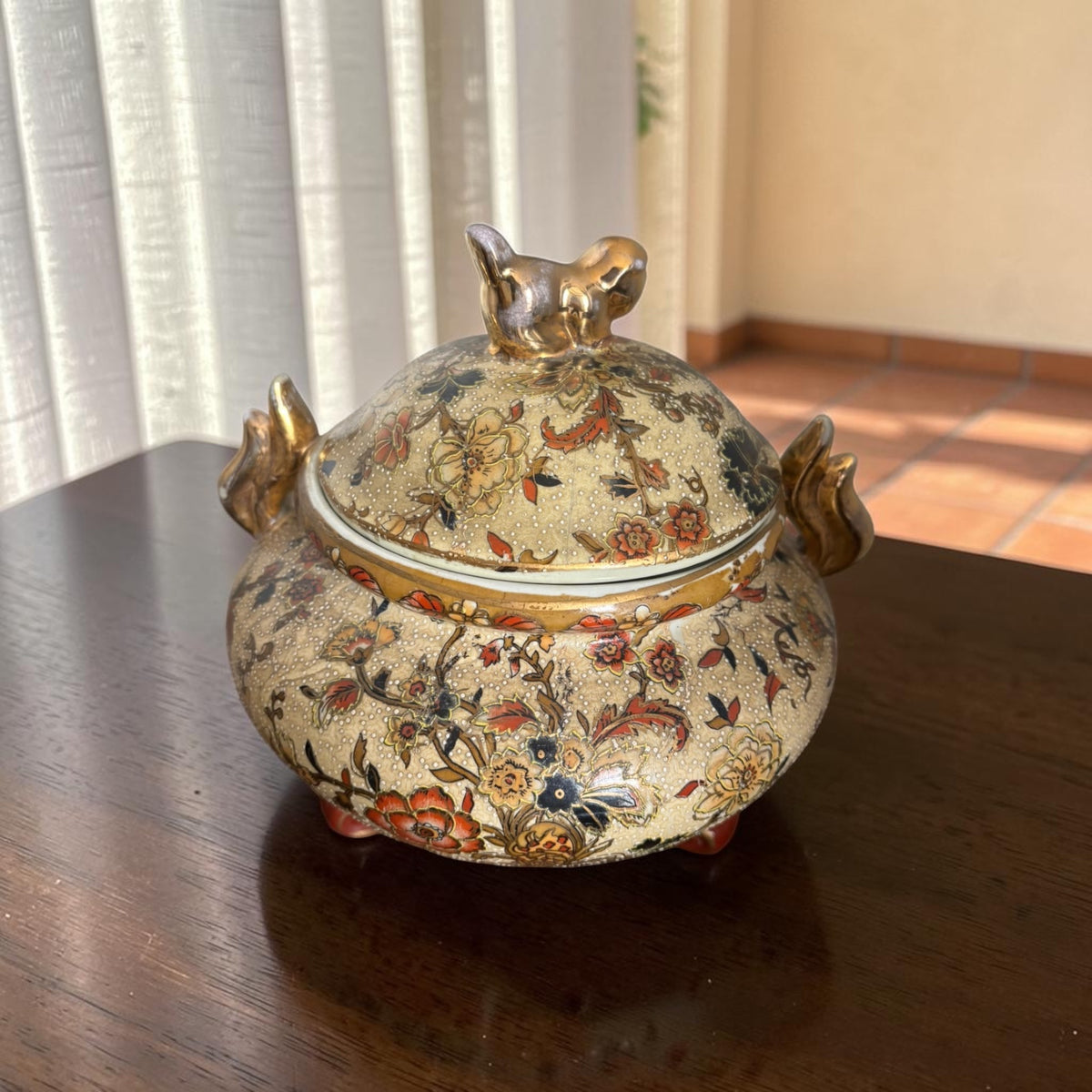 Antique Stamped Chinoiserie Bonbonnière with Raised Detailing