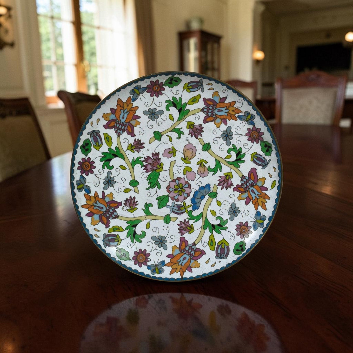 Cloisonné Plate with Raised Floral Detailing