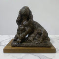 Authentic Antique French Spelter (Semi-Bronze) Statue – Three Dogs – Solid Wood Base