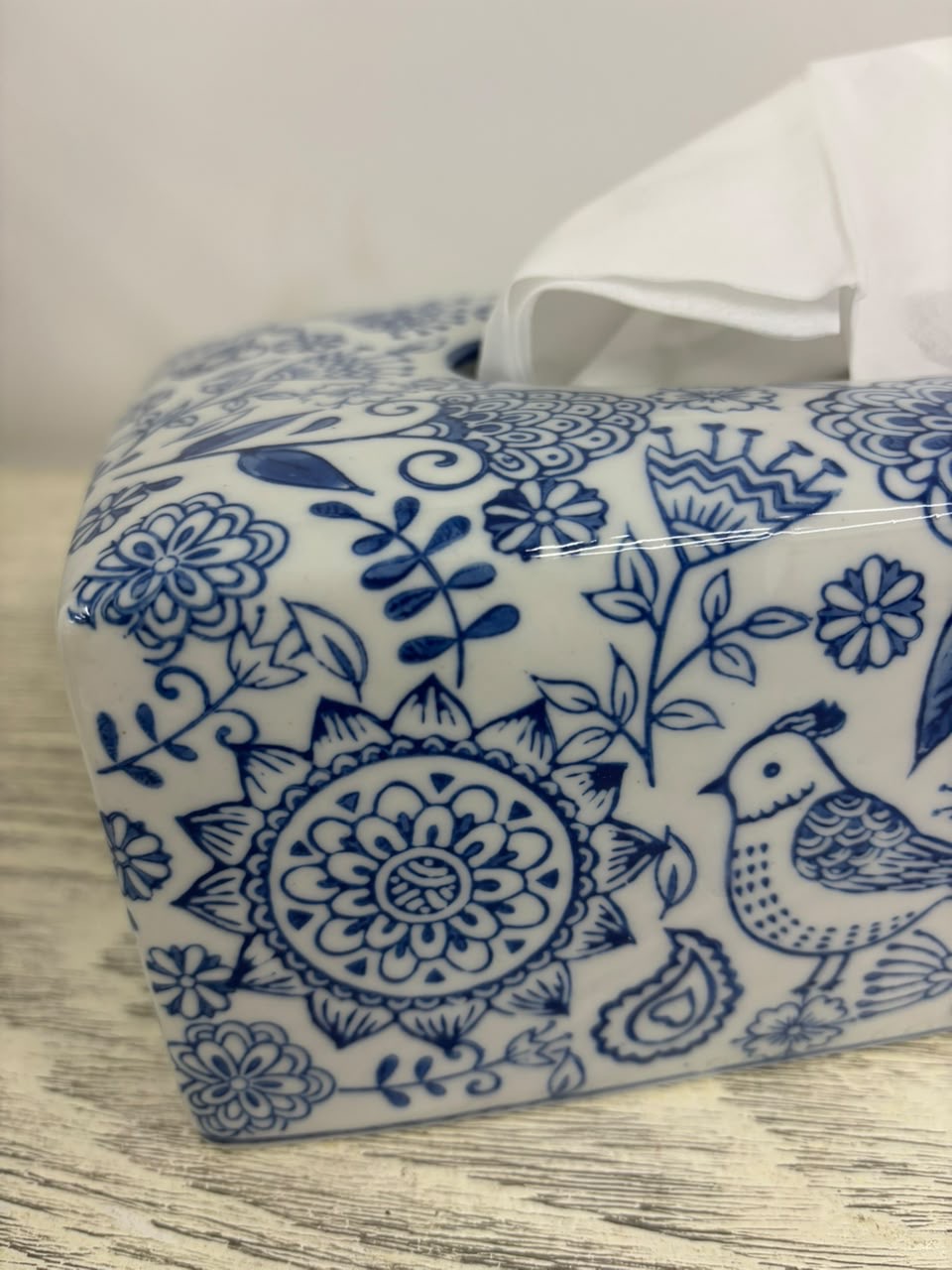 Bleu Blanc Hand-Painted Tissue Box