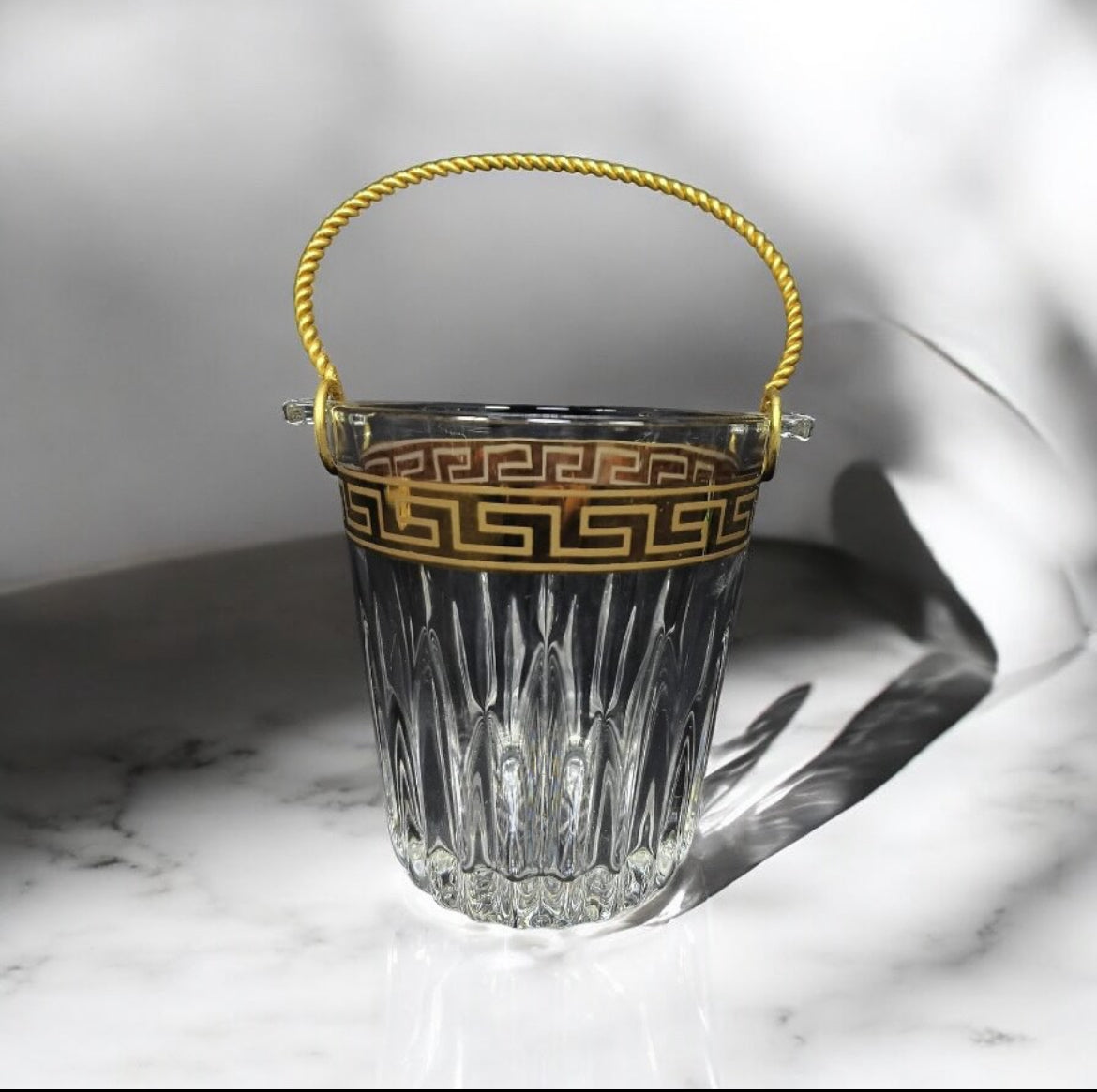 French Crystal Ice Bucket – Versace Design with Gold Detailing