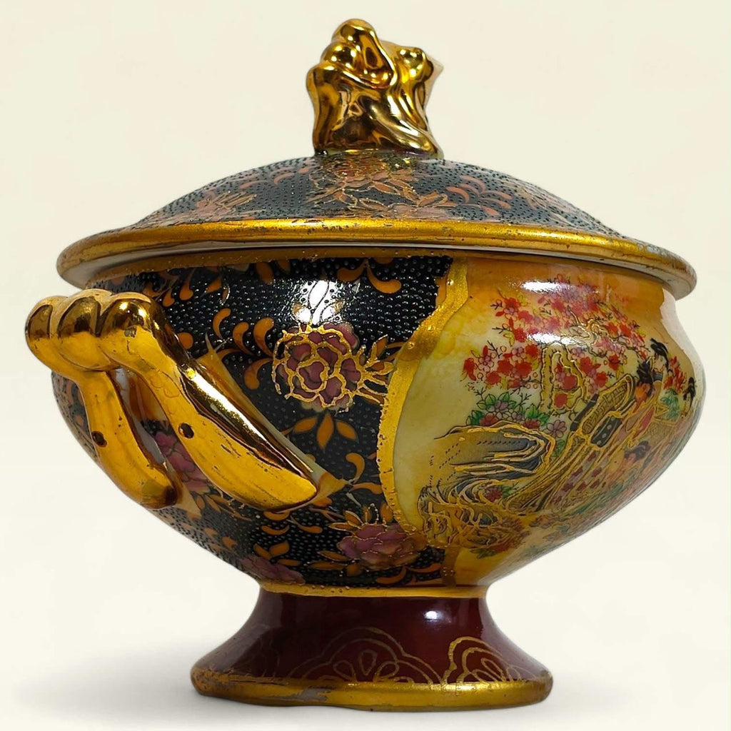 Satsuma Chinoiserie Bonbonnière with Hand-Painted Miniature Artwork & Gold Accents