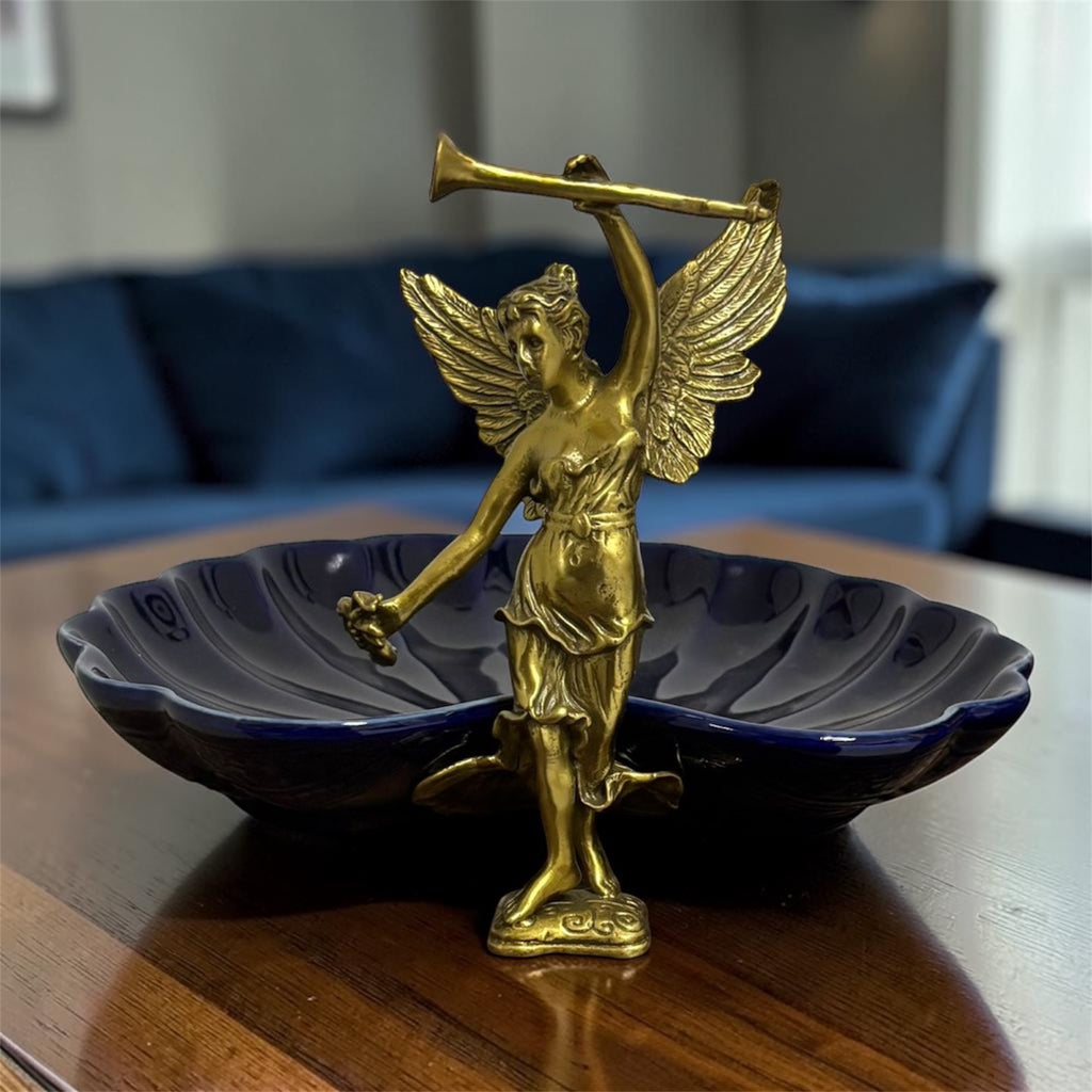 Stamped Porcelain Centerpiece with Solid Bronze Figurine – Cobalt Color