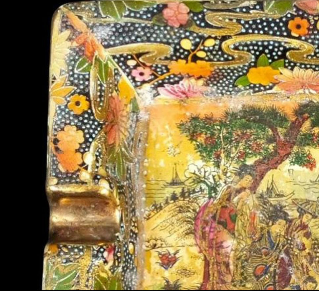 Chinoiserie Porcelain Ashtrays – Raised Bride Motifs – Satsuma Marked