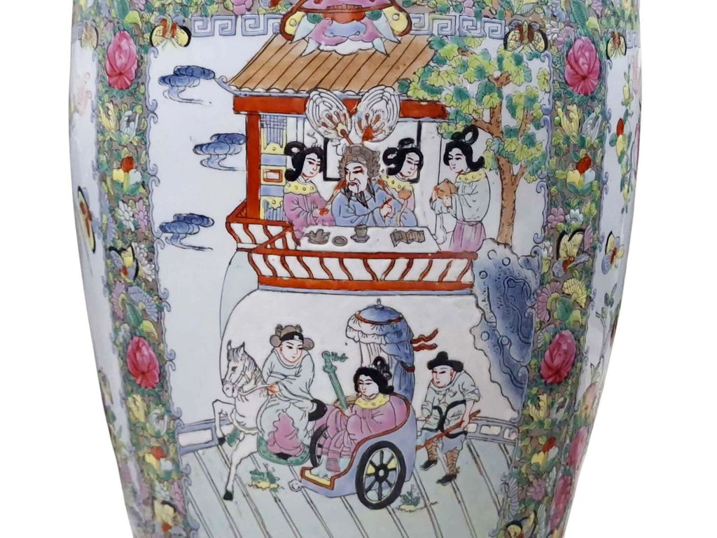 Large Canton Porcelain Floor Vase – Hand-Painted Figurative Scene