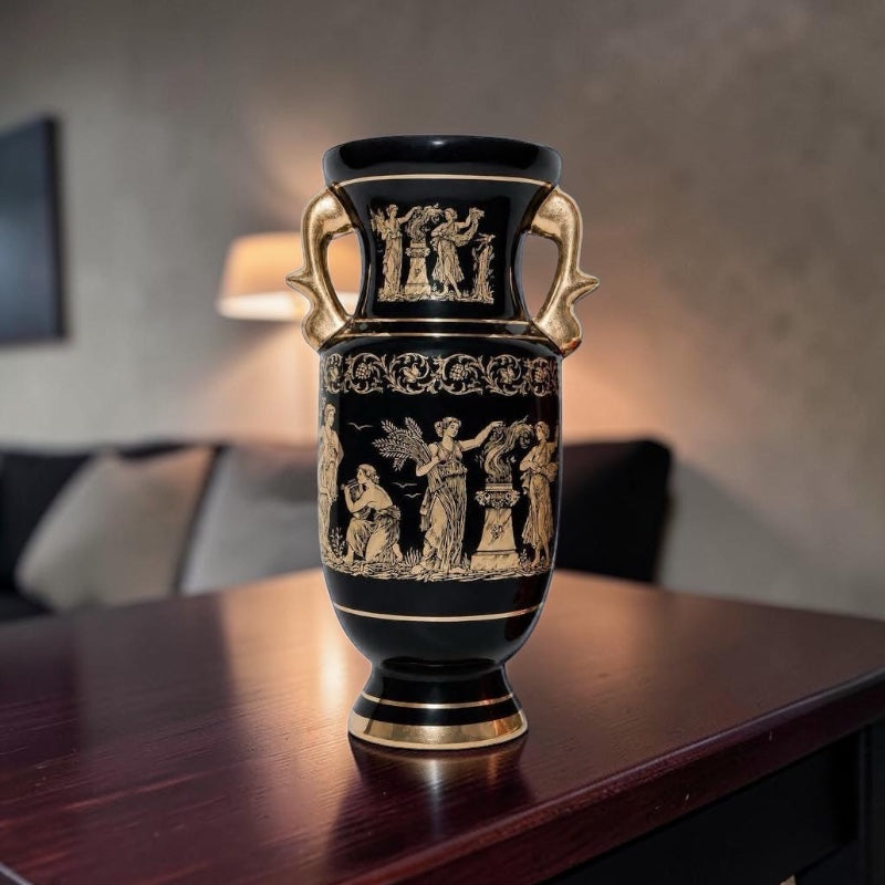 Greek Vase with Gold Detailing & Distinctive Miniature Artwork