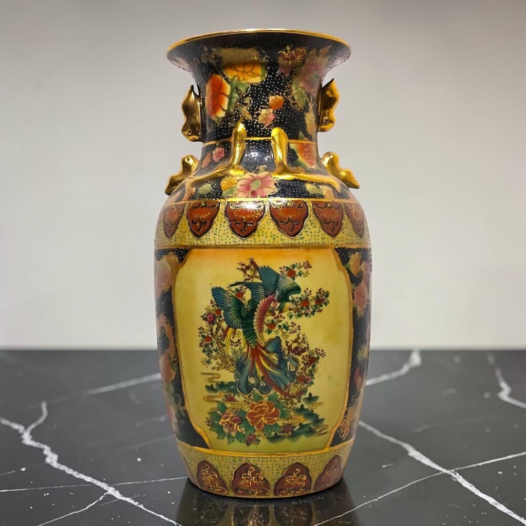 Large Satsuma Chinoiserie Porcelain Vase – Hand-Painted with Gold Detailing