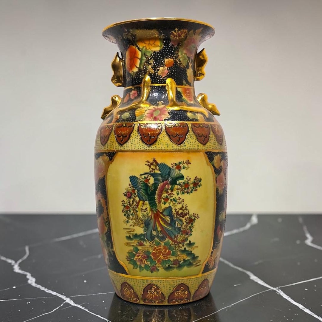Large Satsuma Chinoiserie Porcelain Vase – Hand-Painted with Gold Detailing