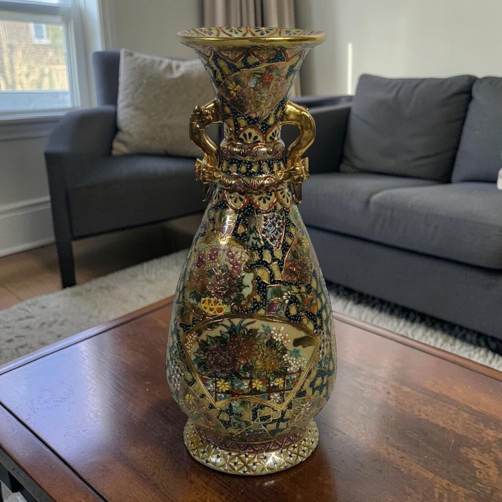 Chinoiserie Satsuma Porcelain Vase – Raised Miniature Handcrafted Design