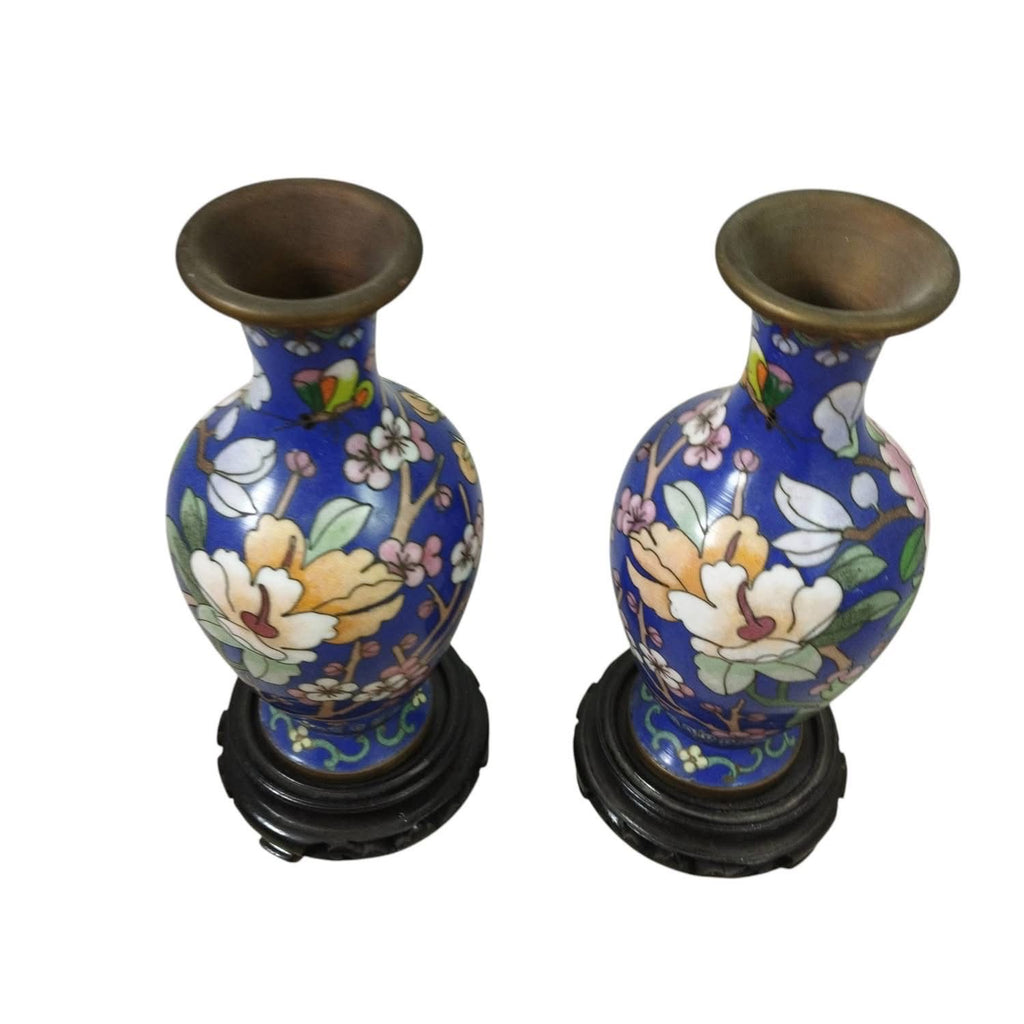 Vintage Cloisonné Vase Pair – Smooth Finish – China