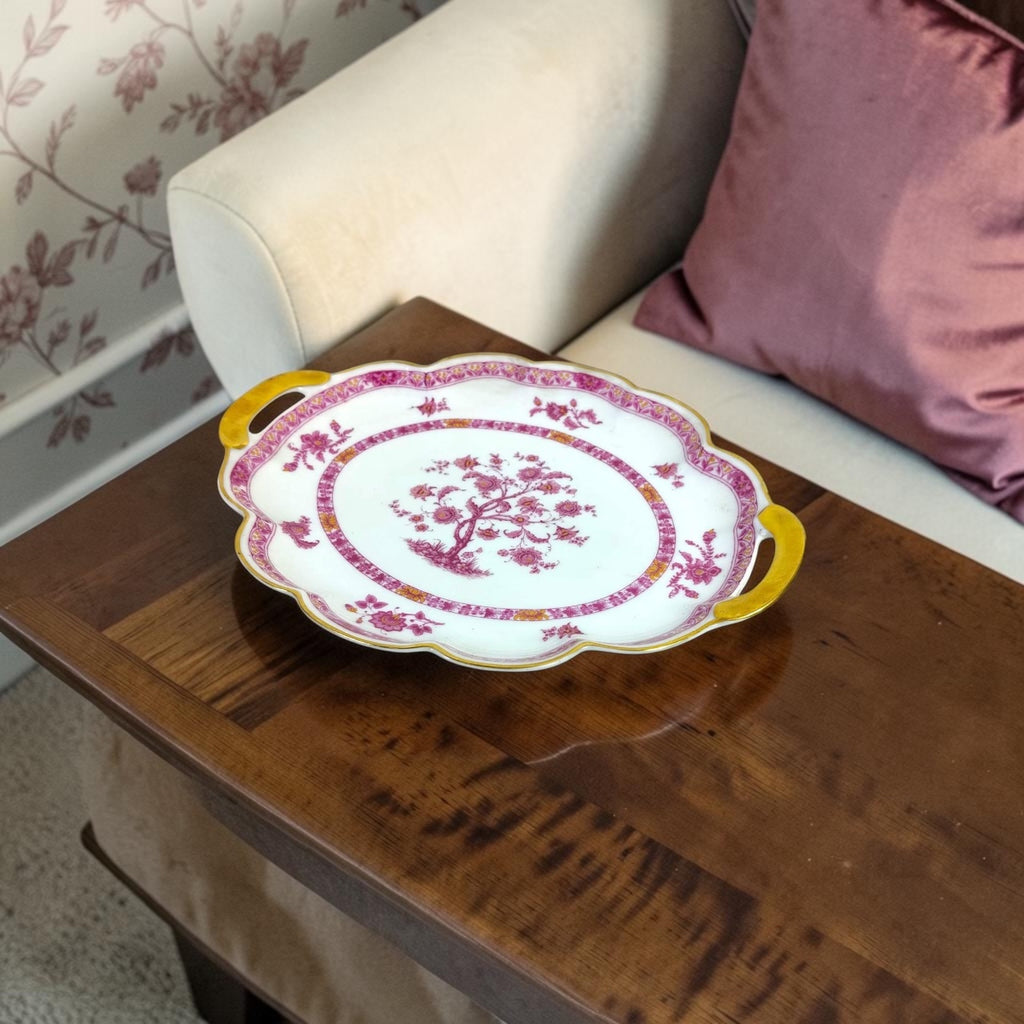 Limoges French Serving Platter – Pink Floral Design with Gold Detailing