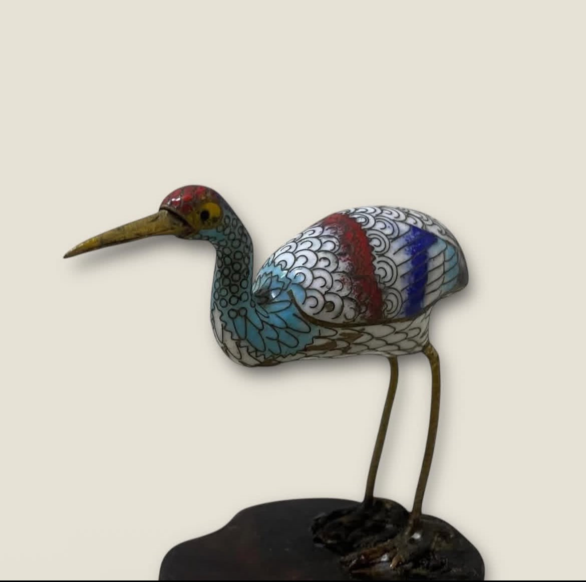 Antique Cloisonné Bronze Figurine – Hand-Etched & Enameled
