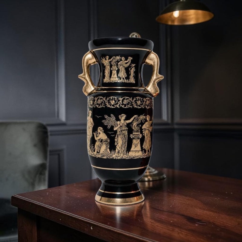 Greek Vase with Gold Detailing & Distinctive Miniature Artwork