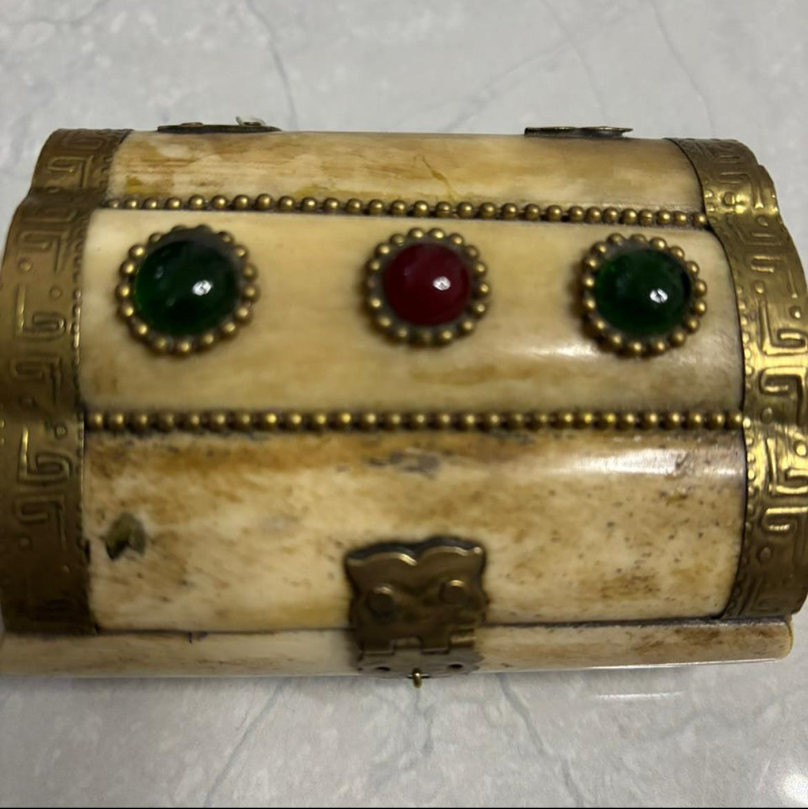 Camel Bone Trinket Box with Brass & Inlays