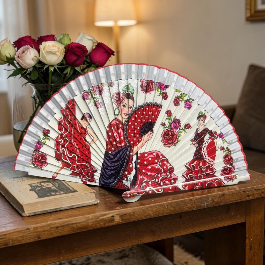 Spanish Themed Hand Fan – Flamenco Dancers Design – Decorative & Elegant