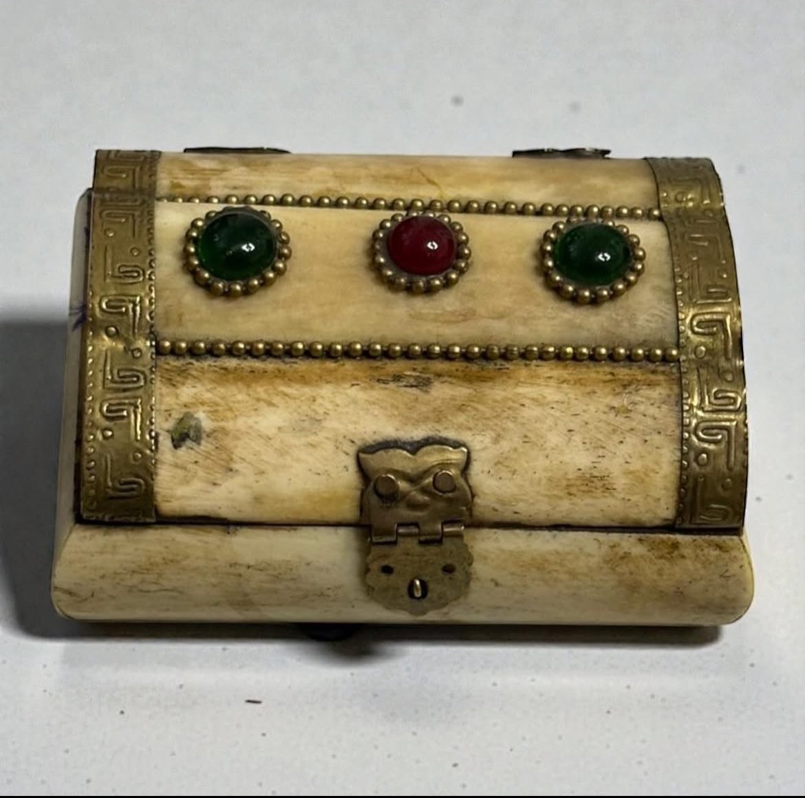 Camel Bone Trinket Box with Brass & Inlays
