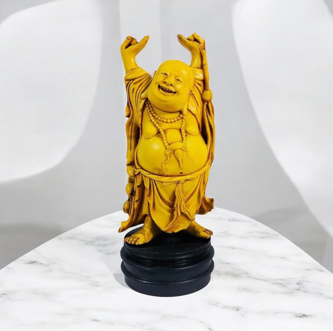 Resin Buddha Statue on Wooden Base