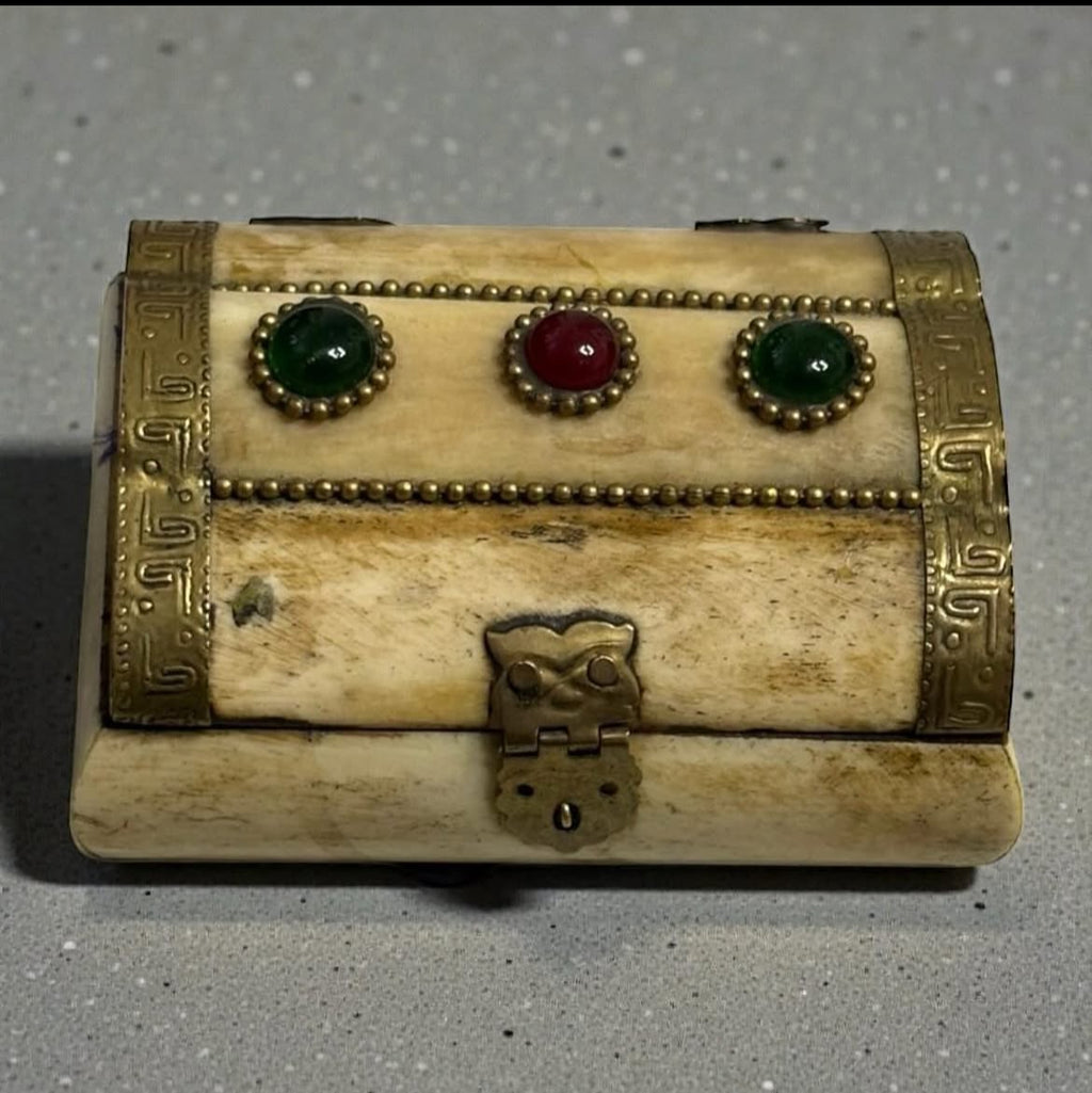 Camel Bone Trinket Box with Brass & Inlays