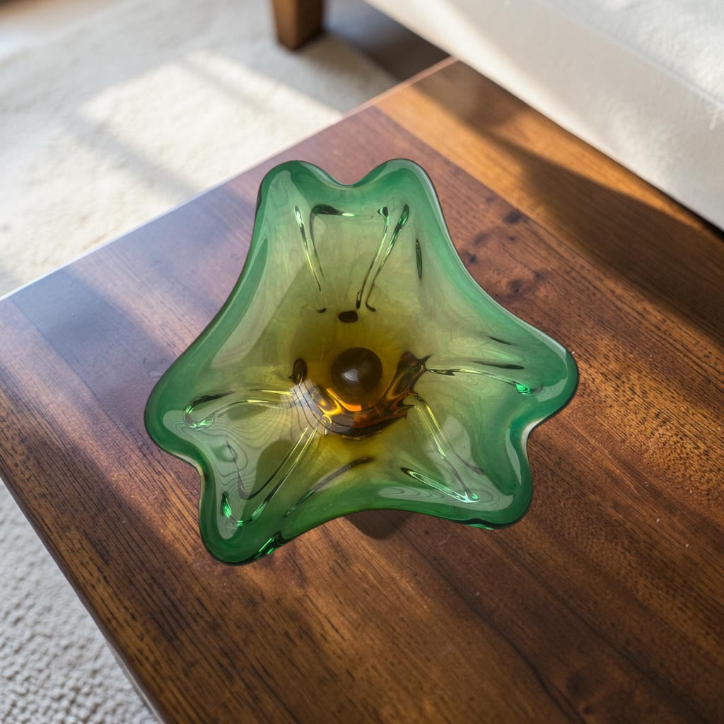 Italian Murano Centerpiece in Green & Amber