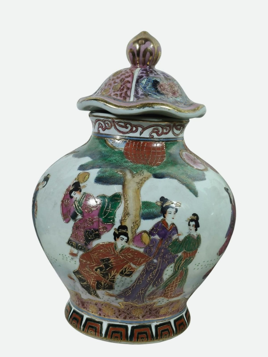 Chinoiserie Satsuma Potiche with Hand-Painted Bride Motif