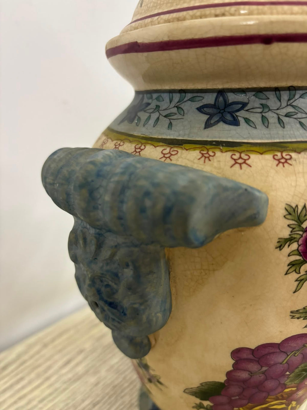 Antique Hand-Painted Chinoiserie Floral Potiche with Crackle Glaze