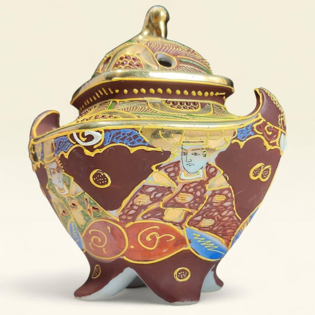 Stamped Chinoiserie Lidded Jar – Gold Detailing & Miniature Artwork