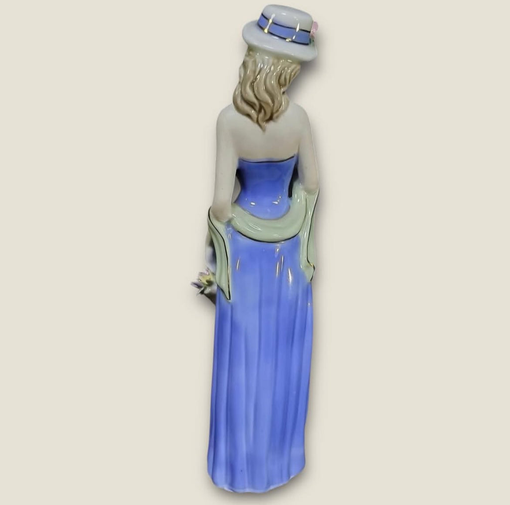 European Bleu Blanc Porcelain Figurine – Bride with Bonnet and Bouquet
