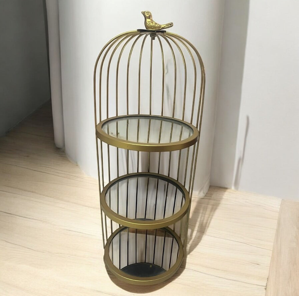 Metal Birdcage Shelf with Mirror Base
