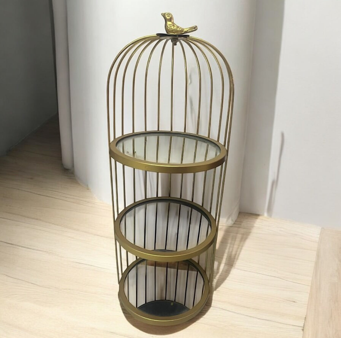 Metal Birdcage Shelf with Mirror Base